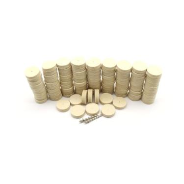 Imagem de TEMO 100 peças de lã de polimento de feltro Bob Burr 1 polegada de diâmetro 1/4 polegada roda alta #429 com 2 parafusos mandril 401 1/8 polegada haste para ferramentas rotativas Dremel