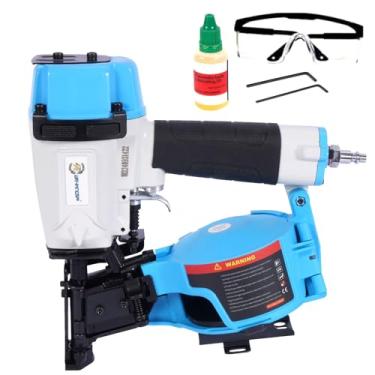 Imagem de BHTOP Pregador de telhado estilo Guatemala CN45N, pistola de pregos de telhado de 15 graus, pregos de bobina de 9,5 cm a 3,5 cm, pregos de bobina de capacidade de carga de 120 peças