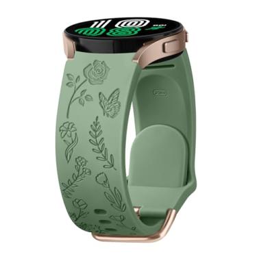 Imagem de AK Pulseira com gravação floral para Samsung Galaxy Watch 6 de 40 mm e 44 mm/Galaxy Watch 6 Classic de 43 mm e 47 mm, de silicone macio de 20 mm, pulseira de substituição ajustável para Galaxy Watch 6