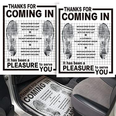 Imagem de 800 peças de tapetes automotivos descartáveis a granel tapetes protetores automotivos tapetes de papel kraft marrom para carros veículos impressos com pegada fofa e palavras para concessionárias de carros 50 x 40 cm (branco)