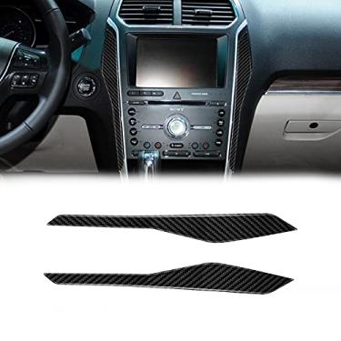 Imagem de SUNJIKA Compatível com 2 peças de fibra de carbono console central tela multimídia lateral moldura guarnição da faixa acessórios adesivos para Ford Explorer 2013 2014 2015 2016 2017 2018 (preto)