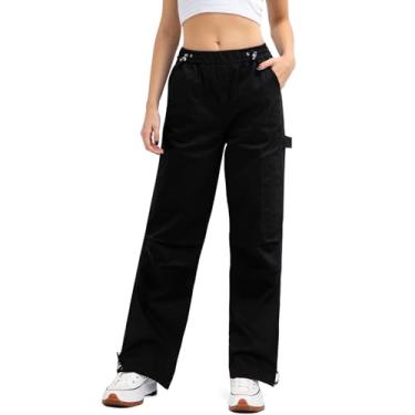 Imagem de DUONITITI Calça cargo feminina Y2K cintura alta folgada streetwear para mulheres meninas, Preto, XGG