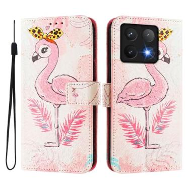 Imagem de Capa carteira para Xiaomi 14T Pro, 3 compartimentos para cartão, 1 compartimento para dinheiro, capa flip de couro PU com padrão fofo, capa com fivela magnética à prova de choque, compatível com