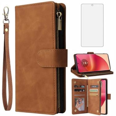 Imagem de Asuwish Capa carteira compatível com Motorola Edge 50 Fusion, protetor de tela de vidro temperado e capa flip de couro, suporte para cartão, acessórios de celular, capas de telefone para Edge50Fusion