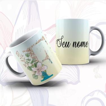 Imagem de Caneca Alfabeto Floral Glitter Personalizada Com Inicial E Nome Todas 