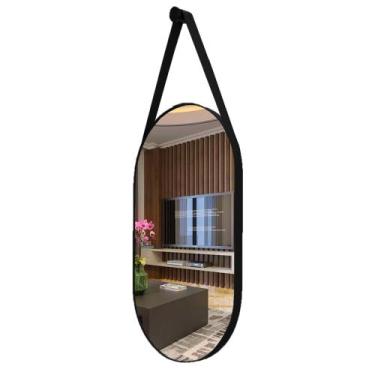 Imagem de Espelho Moderno Oval Lavabo + Suporte - VSA, Preto