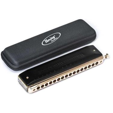 Imagem de Gaita De Boca Deluxe Chromatic Black 64 Vozes C Dó 6264 - Hering - Her