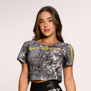 Imagem de Cropped Fitness Estampado Cinza com Detalhe Amarelo Neon Get - LOT FIT