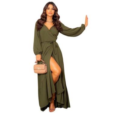 Imagem de Vestido Longo Envelope - Boutique Gamora, Verde militar, Ú