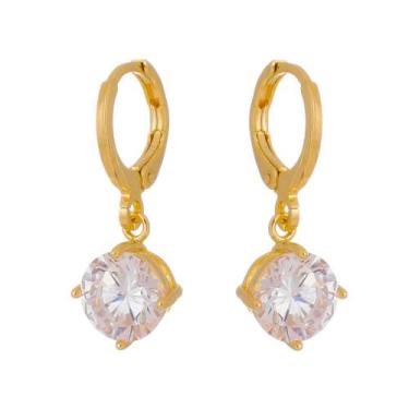 Imagem de Argola pingente ponto luz tamanho M banhado a ouro 18K - Renamares Sem