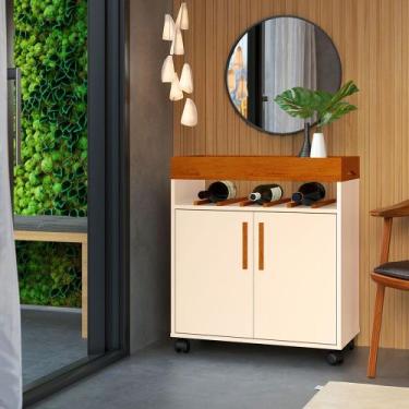 Imagem de Aparador Sala Drink Plus Adega Bar Ofertamo, Off White/Caramelo