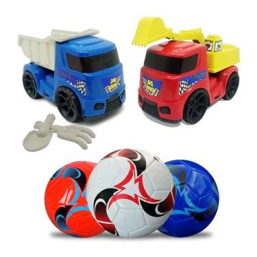 Imagem de Kit 3 Brinquedos Caminhões Praia e Bola de Futebol Infantil - Genérico