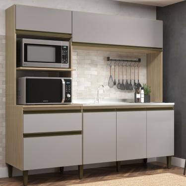 Imagem de Cozinha Compacta 6 Portas 1 Gaveta Vitoria J Carvalho - Dourado/Fume