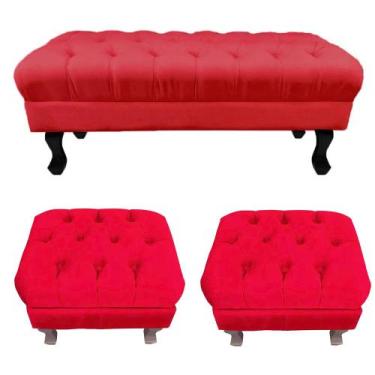 Imagem de Kit 01 Puff Calçadeira Retrô 1,00 Metro Luis Xv Mais 02 Puffs 50X40 cm