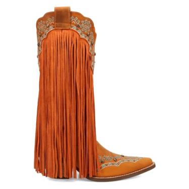 Imagem de Dingo Botas femininas Tequila Fringe Southwest Sunrise Snip Toe Casual Cano Médio Salto Médio 5-7,6 cm - Laranja, Ferrugem, 35
