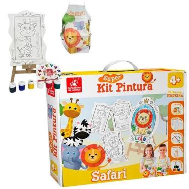 Imagem de Super Kit Pintura Safari C/ 4 Telas + Cavalete + 6 Tintas - Brincadeir