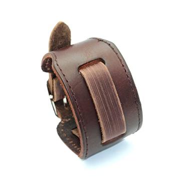 Imagem de Fusamk Pulseira de fivela de cinto punk rock ajustável de couro largo, 7.0-8.0 inches (Adjustable), liga metálica, Sem Pedra Preciosa