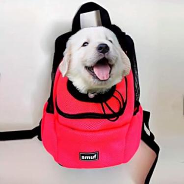 Imagem de Mochila para Transportar Cães e gatos, Mochila para Animais de Estimação, Acolchoada com Ventilação Ideal para Levar seu Pet, Bolsa Transporte Animais, pequeno e médio porte. (Rosa, Pequeno)