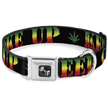 Imagem de Coleira de cachorro osso - Keep Calm and Smoke UP Rasta preta - Grande 45,7 a 81,2 cm