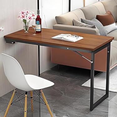 Imagem de Mesa dobrável montada na parede de aço inoxidável, mesa de folha suspensa montada na parede, mesa dobrável para parede, suporte de metal, mesa dobrável na parede, marrom, café, 90 x 60 x 70 cm