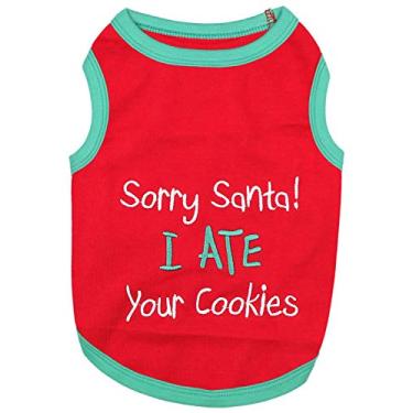 Imagem de Camisetas divertidas para animais de estimação de animais de estimação de natal para cães e gatos da Parisian Pet – roupa de Papai Noel ou malvada, tamanho de elfo, ajudante de Papai Noel, Sorry Santa I Ate Your Cookies (Sorry Santa I Ate Your Cookies, PP)