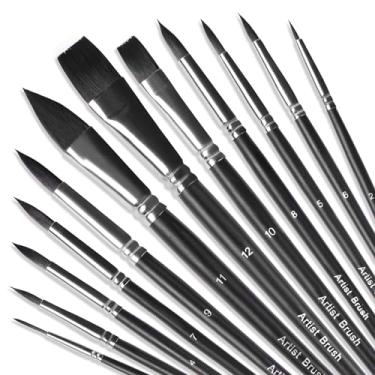 Imagem de HOJIBOFA Conjunto de Pincéis de Aquarela, 12 Peças de Pincéis Profissionais para Pintura Acrílica, Pincéis de Tinta A Óleo de Pelo Fino Sintético Macio, Planos, Redondos, Língua de Gato, Delineador Pa