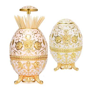 Imagem de K COOL Lindo suporte de palitos de dente automático com abridor de garrafa, dispensador de palitos de dente retráteis, caixa de lata para cozinha, restaurante caseiro (rosa branca e dourada)