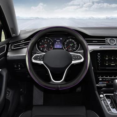 Imagem de Jsorum Capa universal para volante de carro, protetor de volante, capa de volante de couro antiderrapante, acessórios interiores de carro, capas de volante estilo esportivo para veículos (preto/roxo)