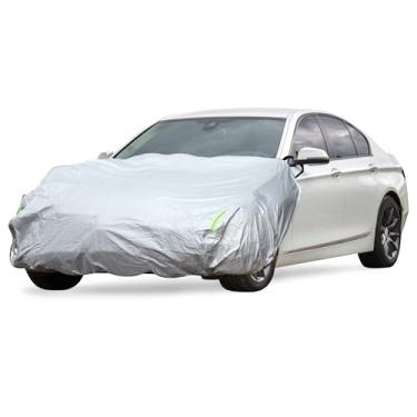 Imagem de A ABSOPRO Capa frontal para metade do carro impermeável 214 x 110 cm ao ar livre meia capa para carro filme alumínio algodão tom prata