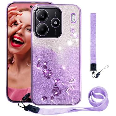 Imagem de CCSmall Capa para Xiaomi Redmi Note 14 5G Bling Cordão transversal para mulheres e meninas, flor de diamante com glitter com alça de ombro e pulseira linda capa brilhante para Redmi Note 14 5G YSH