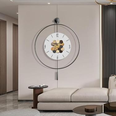 Imagem de Relógio de parede moderno operado por bateria, relógios de parede grandes decorativos silenciosos sem tique-taque, relógio analógico de quartzo decorativo de parede com pêndulo para sala de estar,