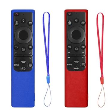 Imagem de Pacote com 2 capas para controle remoto Samsung Smart TV, capa protetora de silicone para controle remoto Samsung Solar Cell 2021 2022 BN59-01357 BN59-01385 BN59-01265A (azul marinho + vermelho não