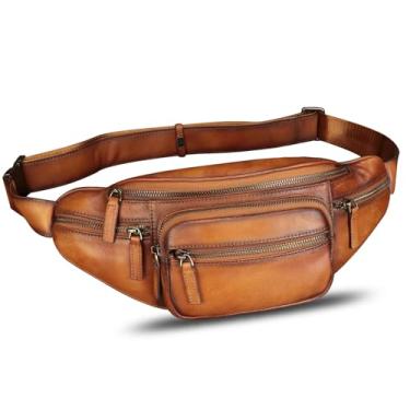 Imagem de Pochete de couro genuíno para mulheres e homens, vintage, feita à mão, bolsa de cintura, mochila, bolsa transversal, Marrom, 13.18 x 5.51 x 3.14 inches, Bolsa de cintura, bolsa tiracolo