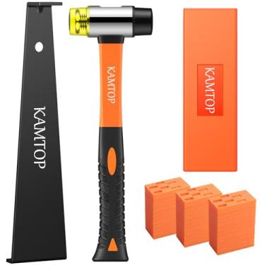 Imagem de Kamtop Ferramentas de Instalação de Piso Laminado de Madeira- Kit de Reparo de Piso Laminado de 63 Peças com 60 Espaçadores de Piso, Ferramenta de Instalação de Piso, Martelo de Du (, Laranja)