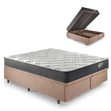Imagem de Base Box Baú Bipartido Casal 138x188 Linho Marrom com Colchão Adapto M