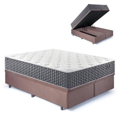 Imagem de Base Box Baú Queen Bipartido 158x198 Suede Marrom com Colchão Relax Fr