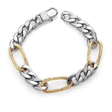 Imagem de Gem Stone King Pulseira masculina de aço inoxidável banhado a ouro 14 K com fecho lagosta de 21 cm, Aço inoxidável, Sem Pedra