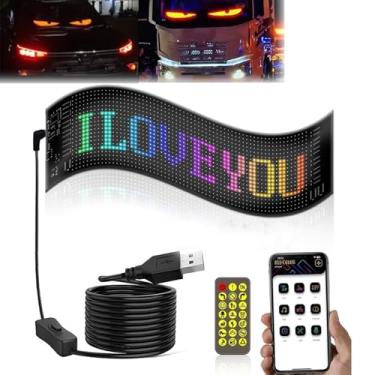 Imagem de Färgglad ögonlampa mjuk skärm för bilfönster DIY textmönster bil Dynamisk, luz de olhos de diabo, olhos de exibição de LED flexíveis programáveis com texto de rolagem personalizado e animações (10,2 *