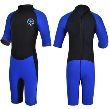 Imagem de REALON Roupa de mergulho infantil para meninas, meninos, crianças e jovens, 3 mm, neoprene, roupa de banho quente em água fria, maiô térmico, zíper nas costas, para natação, mergulho, jet ski, surfe