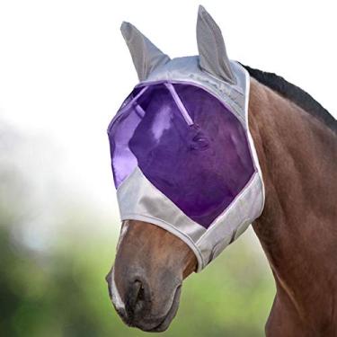 Imagem de Harrison Howard CareMaster Máscara de mosca de cavalo metade do rosto com orelhas prata/roxo retrô pequeno pônei
