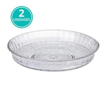 Imagem de Kit 2 Prato De Bolo Tigela Travessa De Vidro Para Torta Pudim 30cm - C