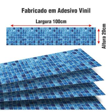 Imagem de Kit 04 Adesivos Piscina Azulejo Fundo Dagua Azul 100x20cm - Resitank