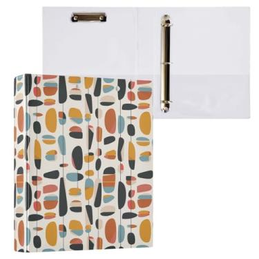 Imagem de Fichário geométrico moderno de meados do século 3 anéis, fichário decorativo de 3,8 cm com prancheta e 3 bolsos transparentes, comporta 200 folhas de papel tamanho A4 fichários à prova d'água para