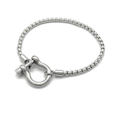 Imagem de SU LIFE Pulseira grossa de aço inoxidável Foxtail pulseira de corrente de trigo parafuso pesado âncora grilhão ferradura pulseiras, Medium, Aço inoxidável, Sem Pedra Preciosa