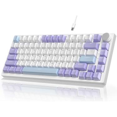 Imagem de Attack Shark ajazz AK820 75% Teclado mecânico para jogos com fio com botão Hot Swappable RGB Junta Mount Linear Sea Salt Switch para PC/Win/Mac-Roxo/Azul