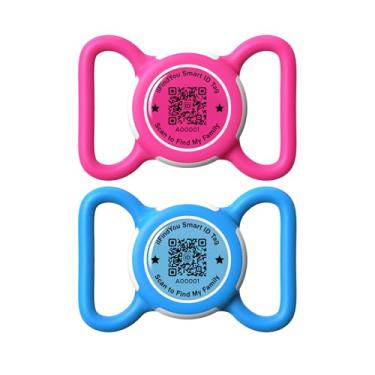 Imagem de ILFINDYOU Pacote com 2 porta-coleira AirTag impermeável para Apple Tracker QR Code capa rosa vermelha e azul