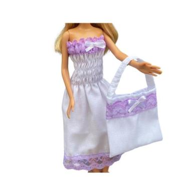 Imagem de Vestido Lastex Curto Branco com Lilás Veste Boneca - BTYNA