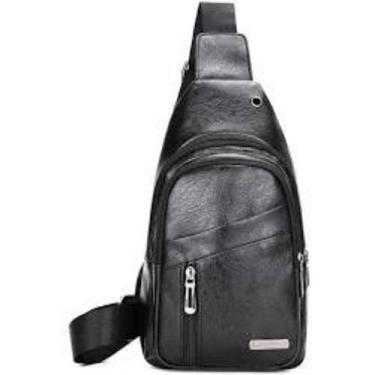 Imagem de Mochila Bolsa De Peito  De Couro Com Usb Para Motoqueiro - NoBrand, Pe