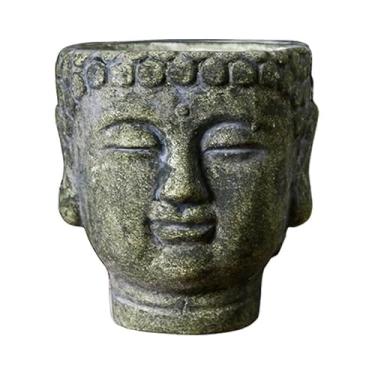 Imagem de Dualoai Cabeça de buda de cimento vaso de flores plantador decorativo bonsai vaso de flores recipiente de planta para apartamento mesa peça central cozinha, Musgo