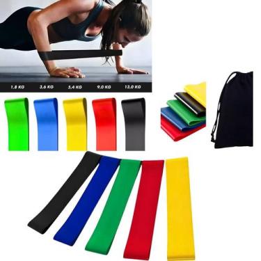 Imagem de Kit 5 Faixas Elásticas Resistência  Treino e Reabilitação - KIT FAIXAS